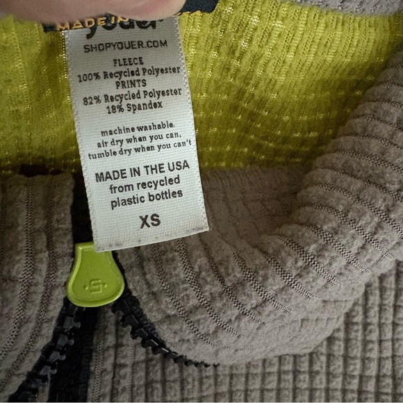 Youer Chill Top XS long sleeve fleece top sweatshirt 1/4 zip green tan cropped - Picture 4 of 7